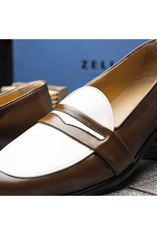 Alba Leather Penny Loafer - Camel & Cream-Dellamoda