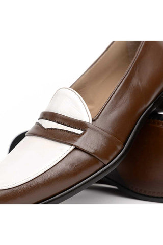 Alba Leather Penny Loafer - Camel & Cream-Dellamoda