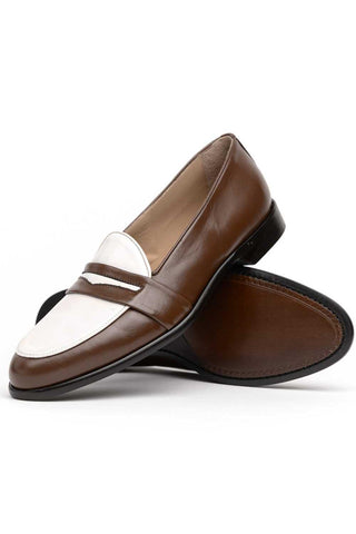 Alba Leather Penny Loafer - Camel & Cream-Dellamoda