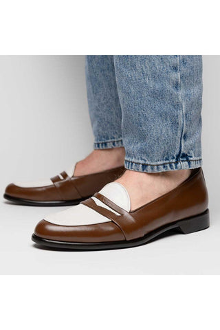 Alba Leather Penny Loafer - Camel & Cream-Dellamoda
