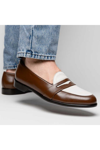 Alba Leather Penny Loafer - Camel & Cream-Dellamoda