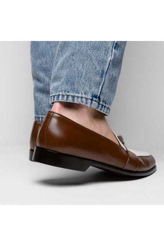 Alba Leather Penny Loafer - Camel & Cream-Dellamoda