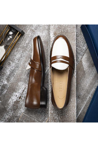 Alba Leather Penny Loafer - Camel & Cream-Dellamoda