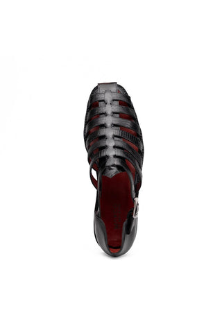 Albero Lizard & Leather Sandal - Black-Dellamoda