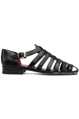 Albero Lizard & Leather Sandal - Black-Dellamoda
