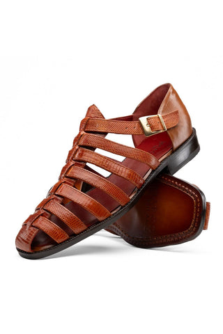 Albero Lizard & Leather Sandal - Brandy-Dellamoda