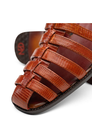 Albero Lizard & Leather Sandal - Brandy-Dellamoda