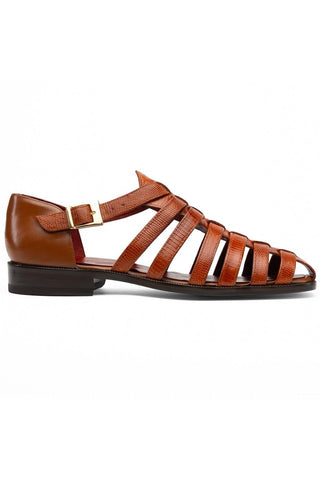 Albero Lizard & Leather Sandal - Brandy-Dellamoda