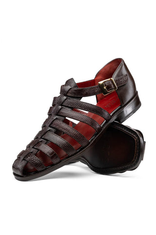 Albero Lizard & Leather Sandal - Brown-Dellamoda