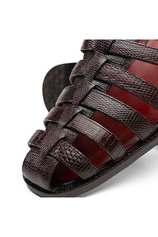 Albero Lizard & Leather Sandal - Brown-Dellamoda