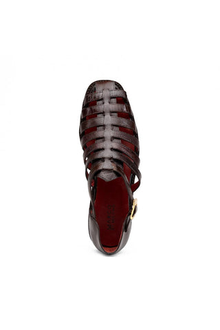 Albero Lizard & Leather Sandal - Brown-Dellamoda