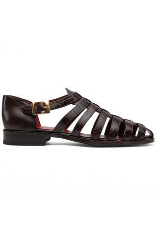 Albero Lizard & Leather Sandal - Brown-Dellamoda