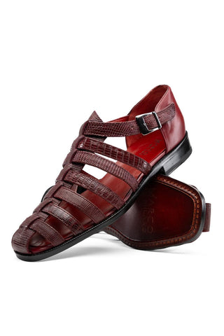 Albero Lizard & Leather Sandal - Wine-Dellamoda