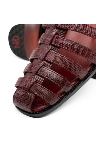Albero Lizard & Leather Sandal - Wine-Dellamoda