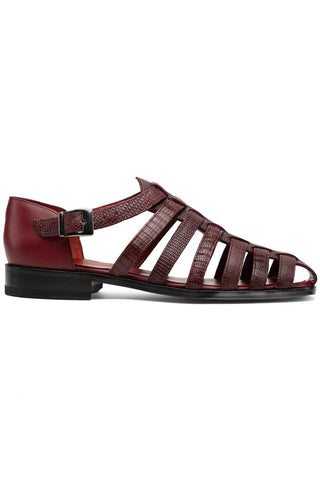 Albero Lizard & Leather Sandal - Wine-Dellamoda