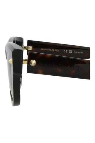 Alexander McQueen AM0425S Dark Havana w/Light Gold Studs Sunglasses