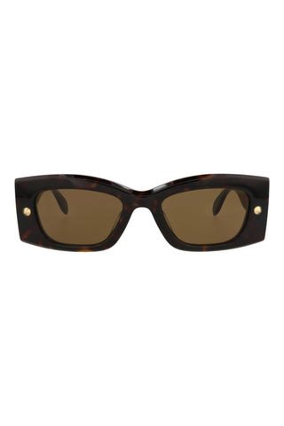 Alexander McQueen AM0426S Dark Havana w/Light Gold Studs Sunglasses