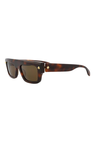 Alexander McQueen AM0427S Medium Havana w/Light Gold Studs Sunglasses