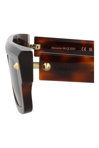 Alexander McQueen AM0427S Medium Havana w/Light Gold Studs Sunglasses