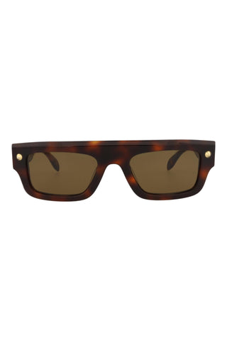 Alexander McQueen AM0427S Medium Havana w/Light Gold Studs Sunglasses