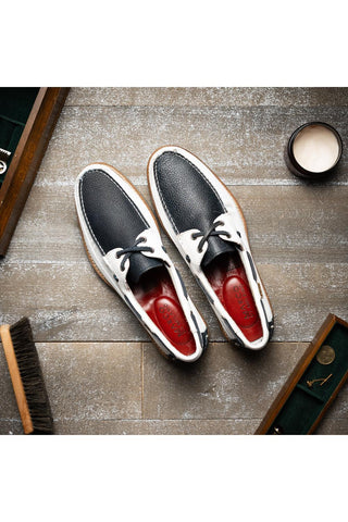 Amalfi Leather Derby - Navy & White-Dellamoda