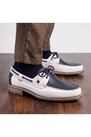 Amalfi Leather Derby - Navy & White-Dellamoda
