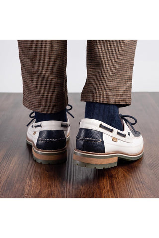 Amalfi Leather Derby - Navy & White-Dellamoda