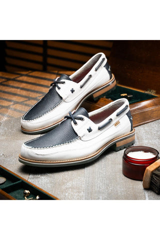 Amalfi Leather Derby - Navy & White-Dellamoda