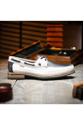 Amalfi Leather Derby - Navy & White-Dellamoda