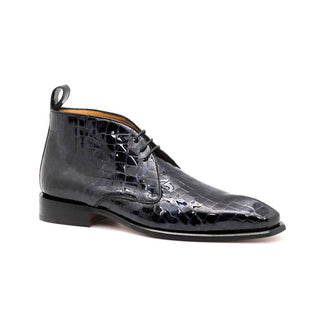 Ambrogio 40410-A147 Men's Shoes Navy Crocodile Print / Patent Leather Chukka Boots (AMBX1002)-AmbrogioShoes
