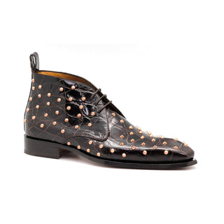 Ambrogio 40412-A147 Men's Shoes Dark Brown Crocodile Print / Patent Leather Chukka Boots (AMBX1004)-AmbrogioShoes