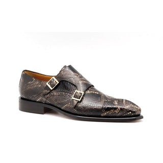Ambrogio 40416-A147 Men's Shoes Dark Brown Snake Print / Calf-Skin Leather Monk-Straps Loafers (AMBX1008)-AmbrogioShoes