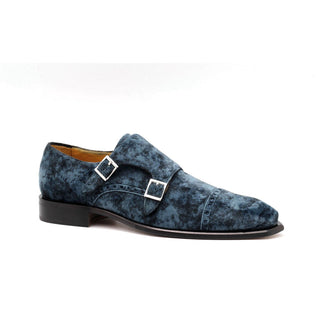 Ambrogio 40417-A147 Men's Shoes Azule Blue Velvet Cap-Toe Monk-Straps Loafers (AMBX1009)-AmbrogioShoes
