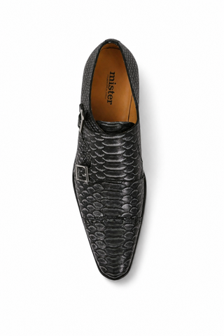 Ambrogio 40418-A147 Black Lorando Snake Embossed / Leather Monk-Straps Loafers (AMBXS1010)