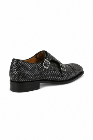 Ambrogio 40418-A147 Black Lorando Snake Embossed / Leather Monk-Straps Loafers (AMBXS1010)