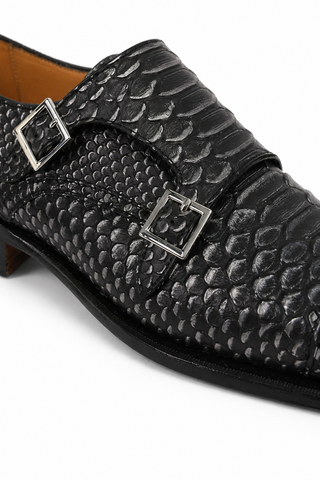 Ambrogio 40418-A147 Black Lorando Snake Embossed / Leather Monk-Straps Loafers (AMBXS1010)