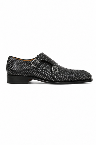 Ambrogio 40418-A147 Black Lorando Snake Embossed / Leather Monk-Straps Loafers (AMBXS1010)