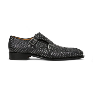 Ambrogio 40418-A147 Black Lorando Snake Print / Calf-Skin Leather Monk-Straps Loafers (AMBXS1010)-AmbrogioShoes