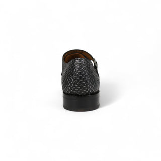 Ambrogio 40418-A147 Black Lorando Snake Print / Calf-Skin Leather Monk-Straps Loafers (AMBXS1010)-AmbrogioShoes