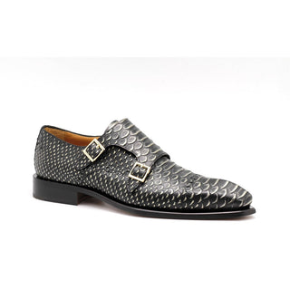 Ambrogio 40418-A147 Men's Shoes Black Lorando Snake Print / Calf-Skin Leather Monk-Straps Loafers (AMBX1010)-AmbrogioShoes