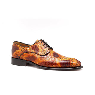 Ambrogio 40424-A147 Men's Shoes Orange Snake Print / Calf-Skin Leather Derby Oxfords (AMBX1016)-AmbrogioShoes