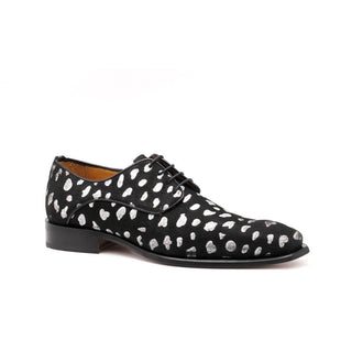 Ambrogio 40427-A147 Men's Shoes Black & White Leopard Print / Pony Derby Oxfords (AMBX1019)-AmbrogioShoes