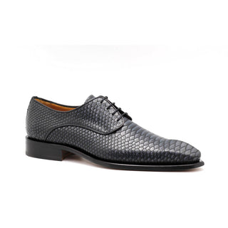 Ambrogio 40430-A147 Men's Shoes Azule Blue Snake-Print / Calf-Skin Leather Derby Oxfords (AMBX1022)-AmbrogioShoes