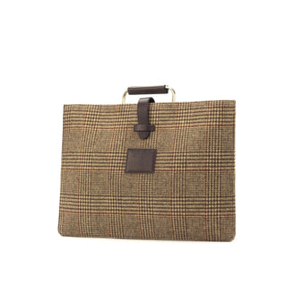 Ambrogio 2926 Unisex Beige & Brown Fabric / Full Grain Leather Satchel Bag (AMBH1021)-AmbrogioShoes