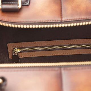 Ambrogio Unisex Beige & Two-Tone Brown Fabric / Calf-Skin Leather Travel Tote Bag (AMBH1023)-AmbrogioShoes