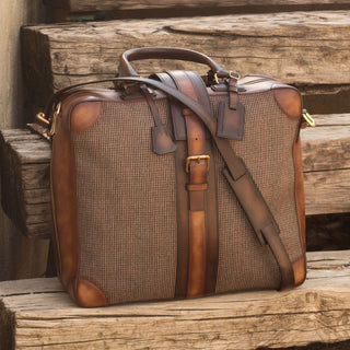 Ambrogio Unisex Beige & Two-Tone Brown Fabric / Calf-Skin Leather Travel Tote Bag (AMBH1023)-AmbrogioShoes