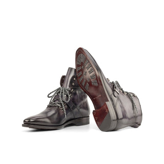 Ambrogio Bespoke Aubergine Purple Patina Leather Hiking Boots (AMB2255)