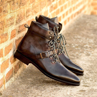 Ambrogio Bespoke Aubergine Purple Patina Leather Hiking Boots (AMB2255)
