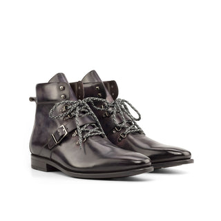 Ambrogio Bespoke Aubergine Purple Patina Leather Hiking Boots (AMB2255)