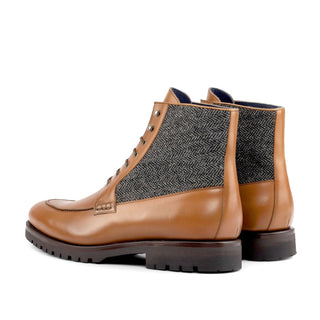 Ambrogio Bespoke Black & Brown Herringbone Fabric / Leather Mocassin Boots (AMB2264)